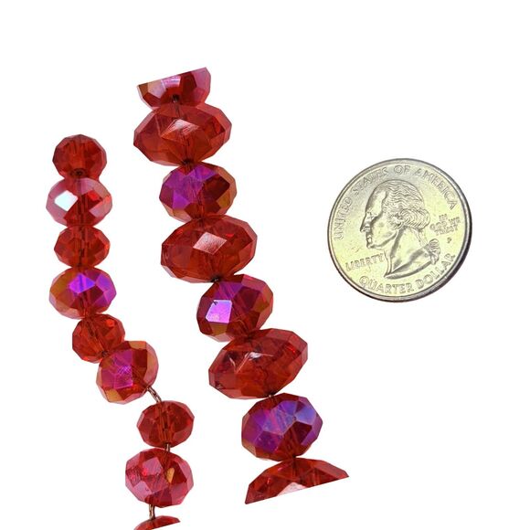 Red Crystal Layered Necklace 20" 2-Tier Beaded Silver Chain Formal - Picture 8 of 16